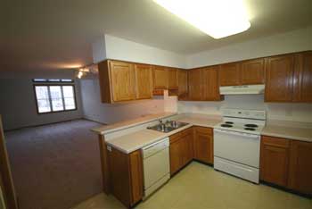 Kitchen and living room - unit D - Pheasant Grove Townhomes for rent in Madison, WI